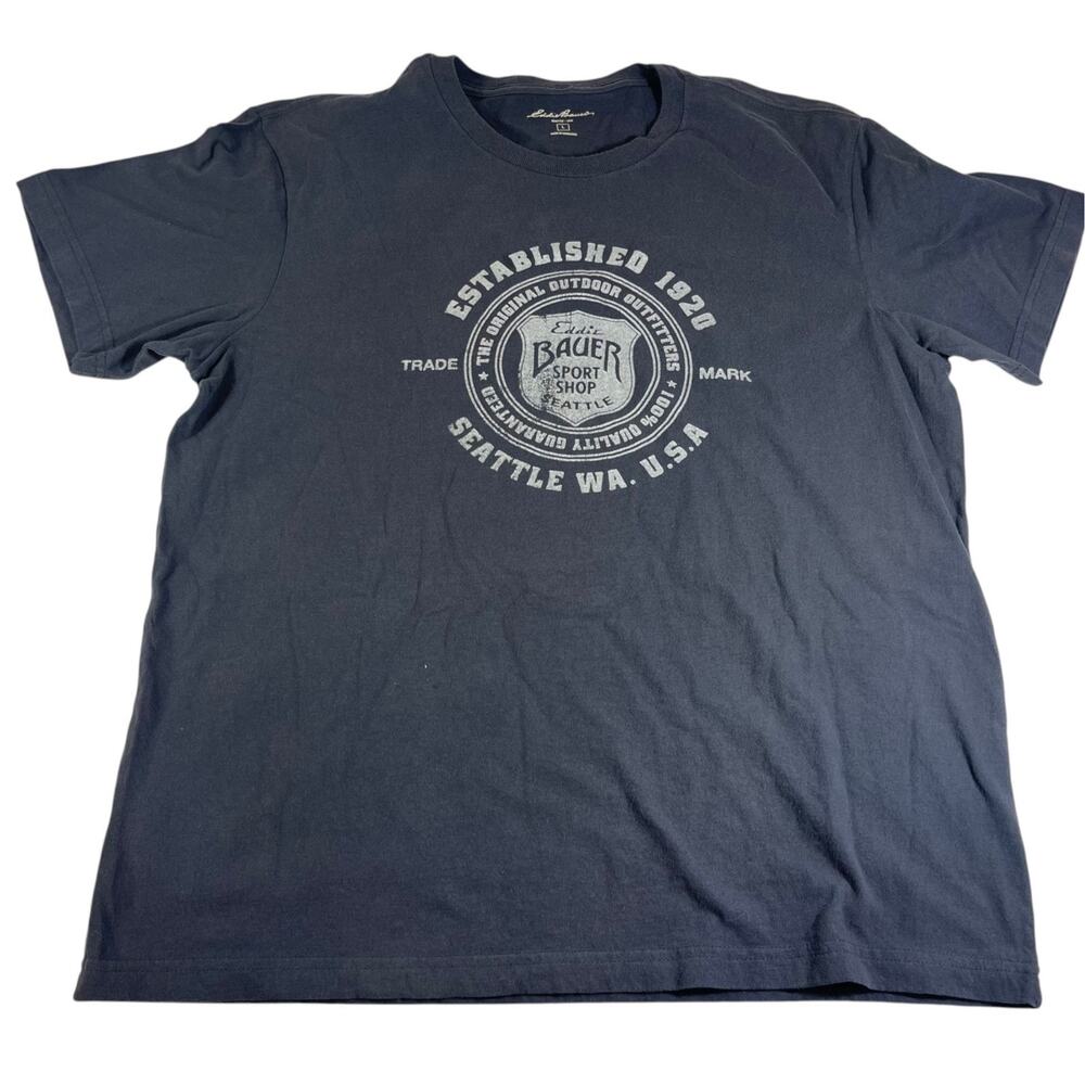 Eddie Bauer Mens Graphic T Shirt Blue Outdoor Logo Casual L